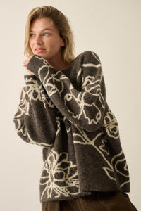 Out on a Limb Floral Jacquard-Knit Oversize Sweater - ShopPromesa