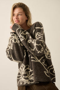 Out on a Limb Floral Jacquard-Knit Oversize Sweater - ShopPromesa