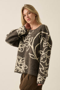 Out on a Limb Floral Jacquard-Knit Oversize Sweater - ShopPromesa