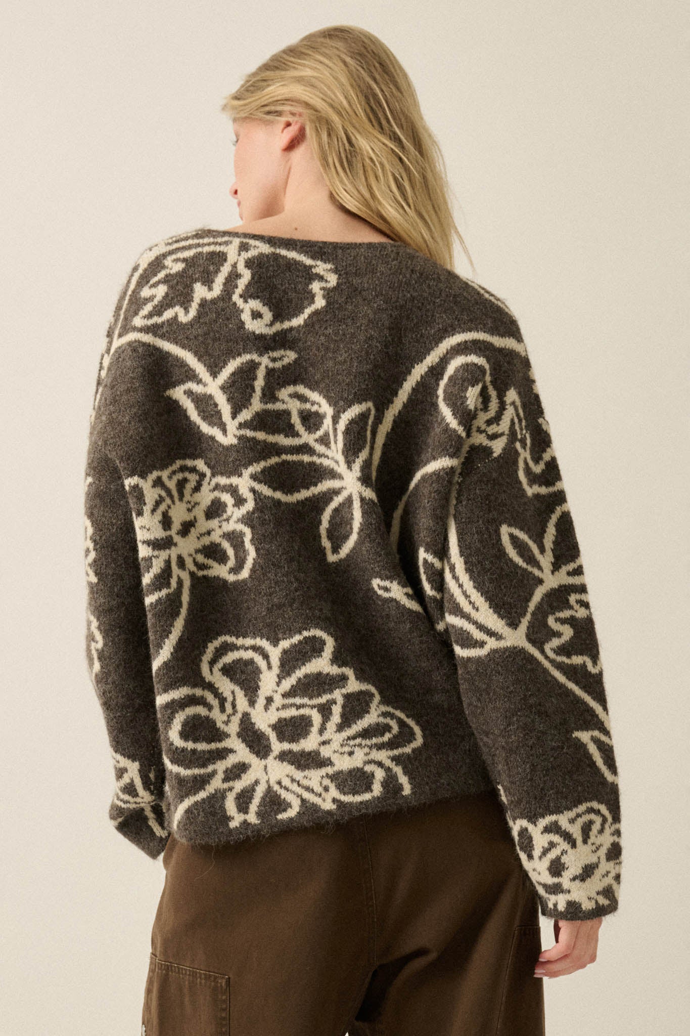 Out on a Limb Floral Jacquard-Knit Oversize Sweater - ShopPromesa