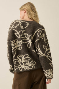 Out on a Limb Floral Jacquard-Knit Oversize Sweater - ShopPromesa