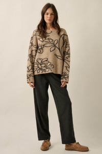 Out on a Limb Floral Jacquard-Knit Oversize Sweater - ShopPromesa