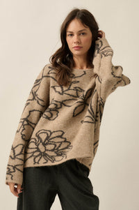 Out on a Limb Floral Jacquard-Knit Oversize Sweater - ShopPromesa