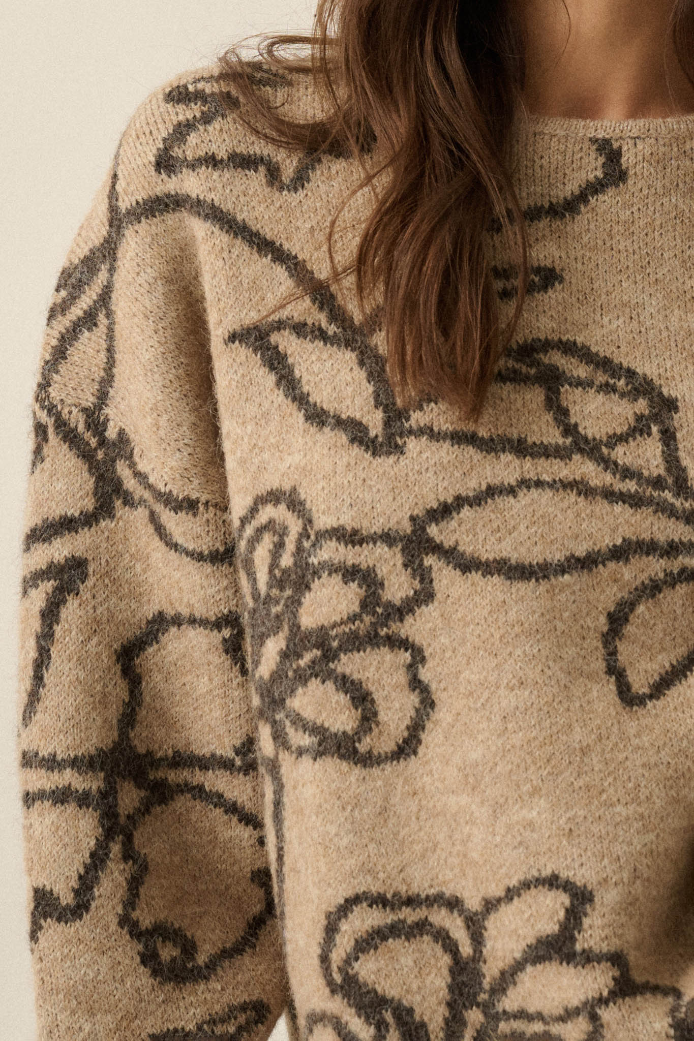 Out on a Limb Floral Jacquard-Knit Oversize Sweater - ShopPromesa
