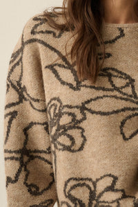 Out on a Limb Floral Jacquard-Knit Oversize Sweater - ShopPromesa