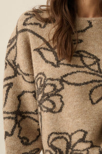 Out on a Limb Floral Jacquard-Knit Oversize Sweater - ShopPromesa