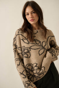 Out on a Limb Floral Jacquard-Knit Oversize Sweater - ShopPromesa