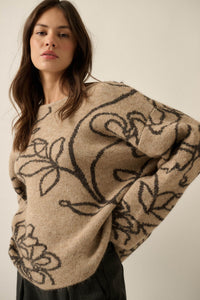 Out on a Limb Floral Jacquard-Knit Oversize Sweater - ShopPromesa