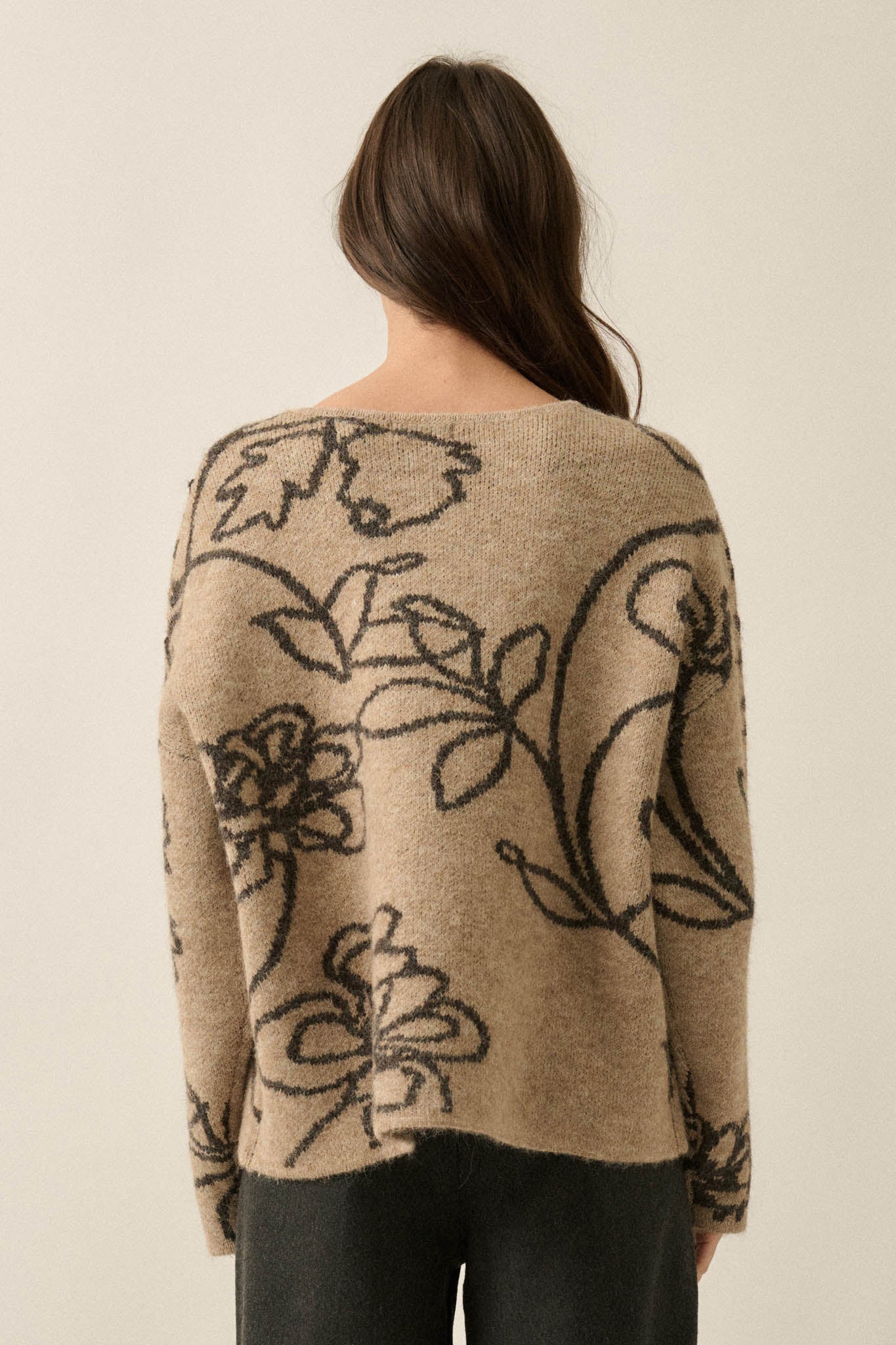 Out on a Limb Floral Jacquard-Knit Oversize Sweater - ShopPromesa