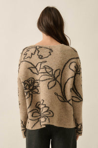 Out on a Limb Floral Jacquard-Knit Oversize Sweater - ShopPromesa