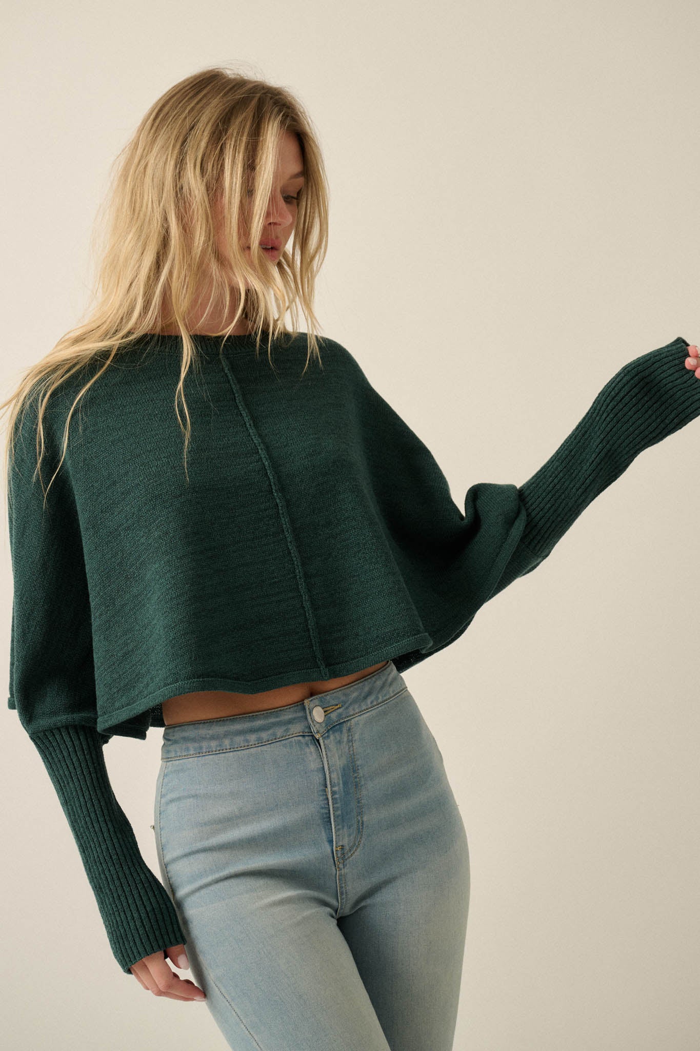 Living Well Cropped Dolman-Sleeve Poncho Sweater - ShopPromesa