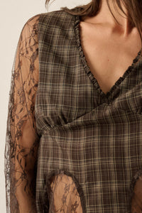 Country Strong Plaid and Lace Bell-Sleeve Peplum Top - ShopPromesa