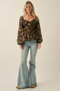 Blessed Blooms Floral Balloon-Sleeve Sweetheart Top - ShopPromesa