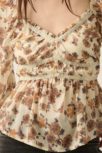 Butterfly Garden Floral Balloon-Sleeve Peasant Top - ShopPromesa