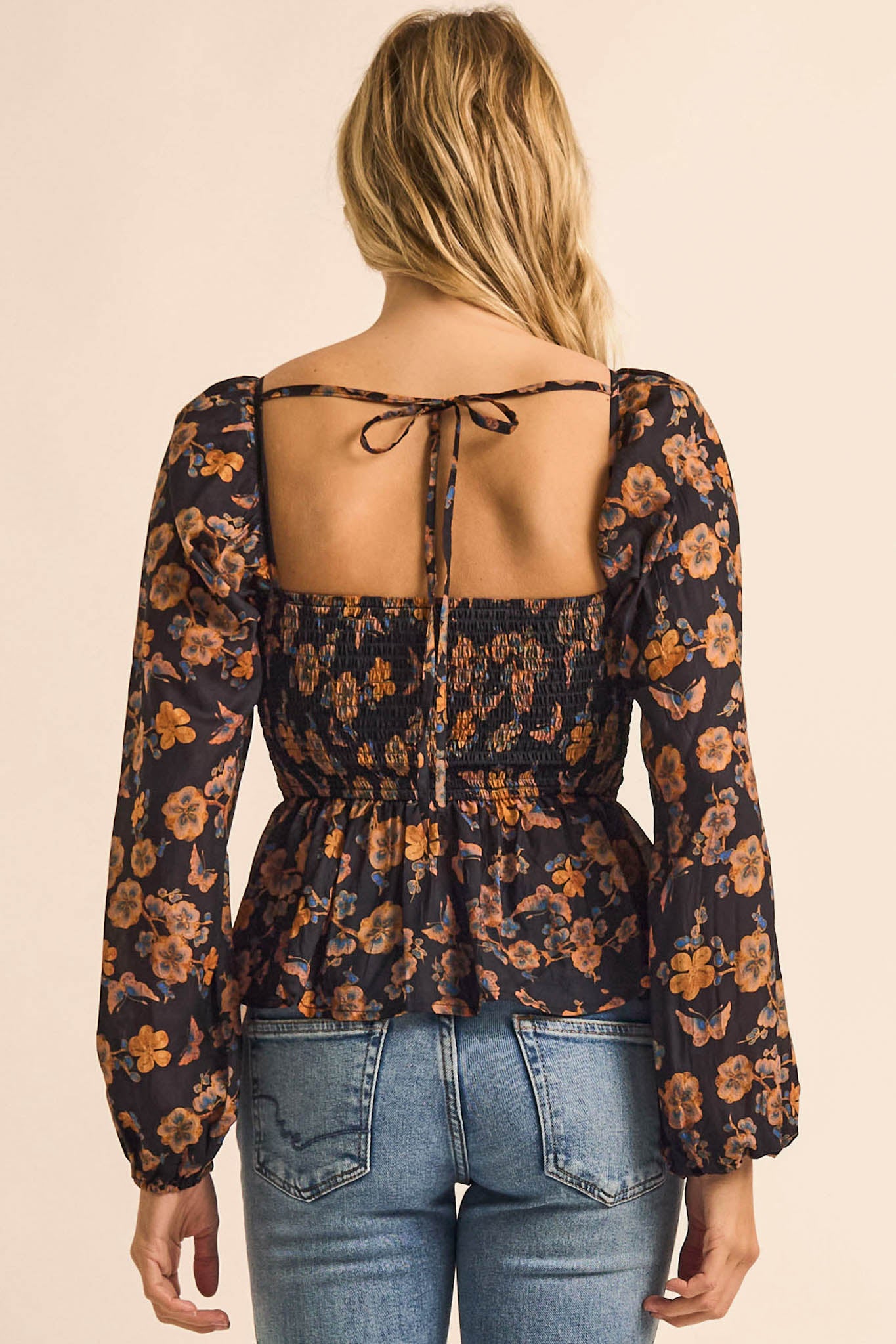 Butterfly Garden Floral Balloon-Sleeve Peasant Top - ShopPromesa