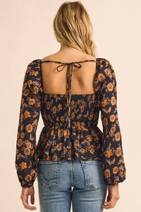 Butterfly Garden Floral Balloon-Sleeve Peasant Top - ShopPromesa