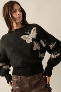 Fly Girl Butterfly Jacquard-Knit Cropped Sweater - ShopPromesa