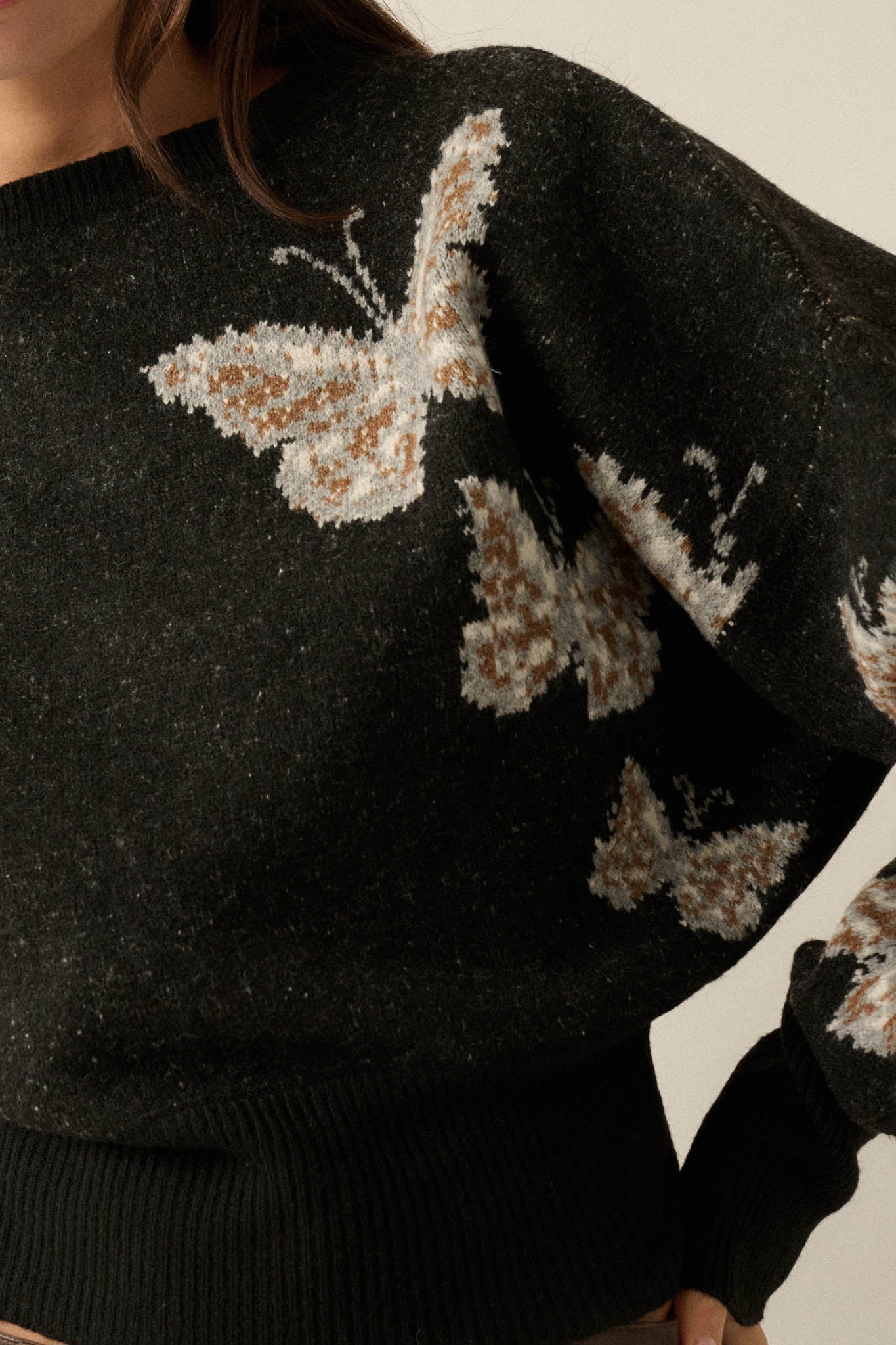 Fly Girl Butterfly Jacquard-Knit Cropped Sweater - ShopPromesa