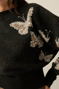 Fly Girl Butterfly Jacquard-Knit Cropped Sweater - ShopPromesa