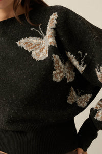 Fly Girl Butterfly Jacquard-Knit Cropped Sweater - ShopPromesa