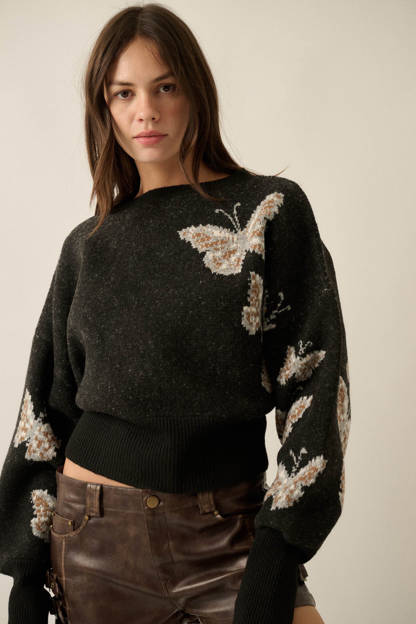 Fly Girl Butterfly Jacquard-Knit Cropped Sweater - ShopPromesa