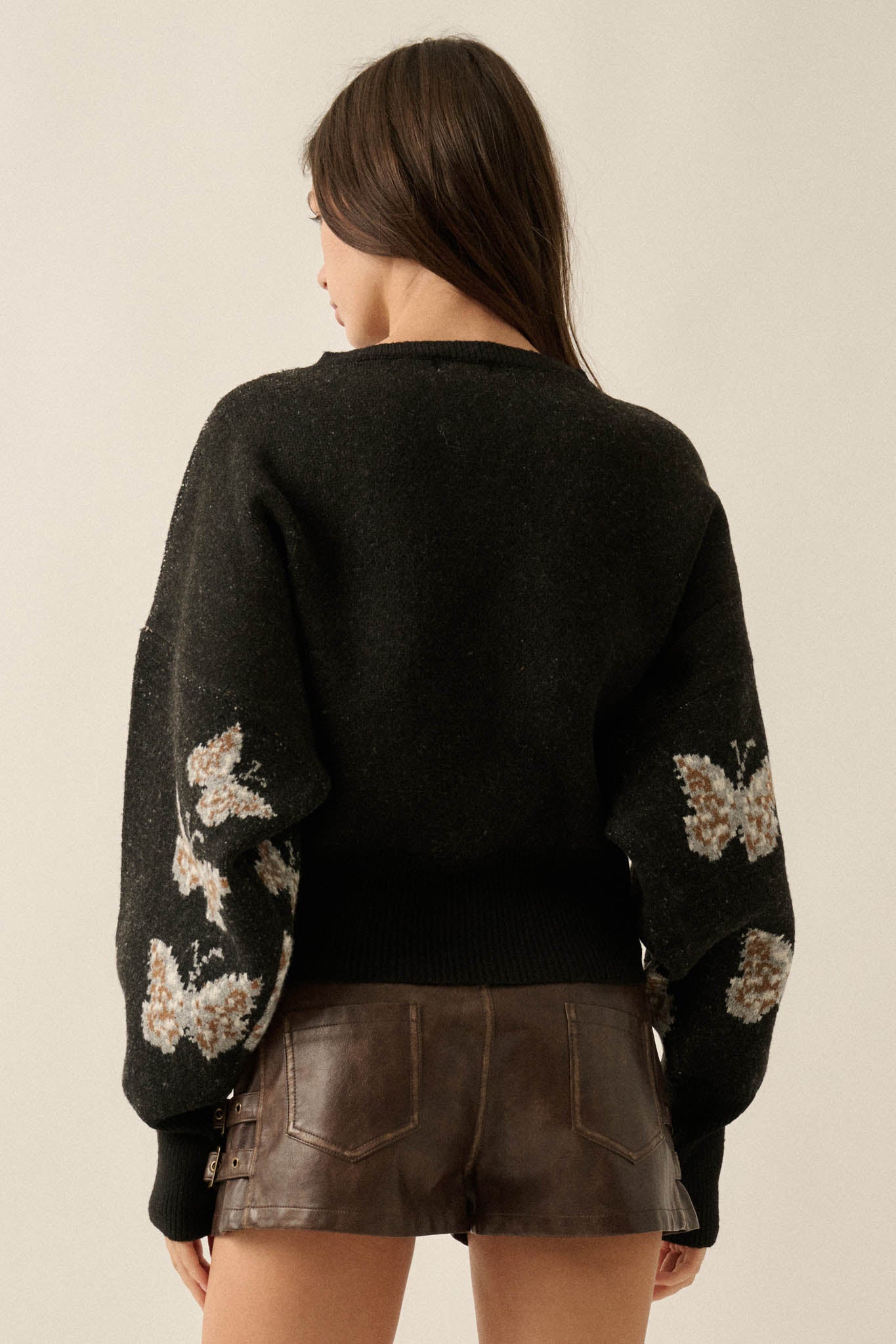 Fly Girl Butterfly Jacquard-Knit Cropped Sweater - ShopPromesa