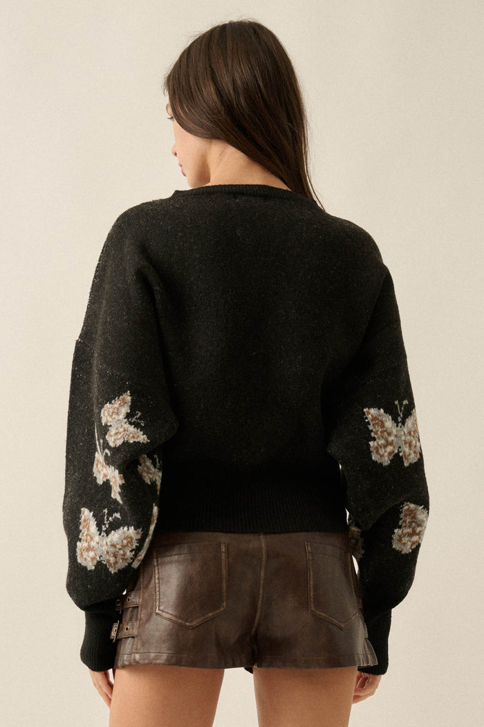 Fly Girl Butterfly Jacquard-Knit Cropped Sweater - ShopPromesa