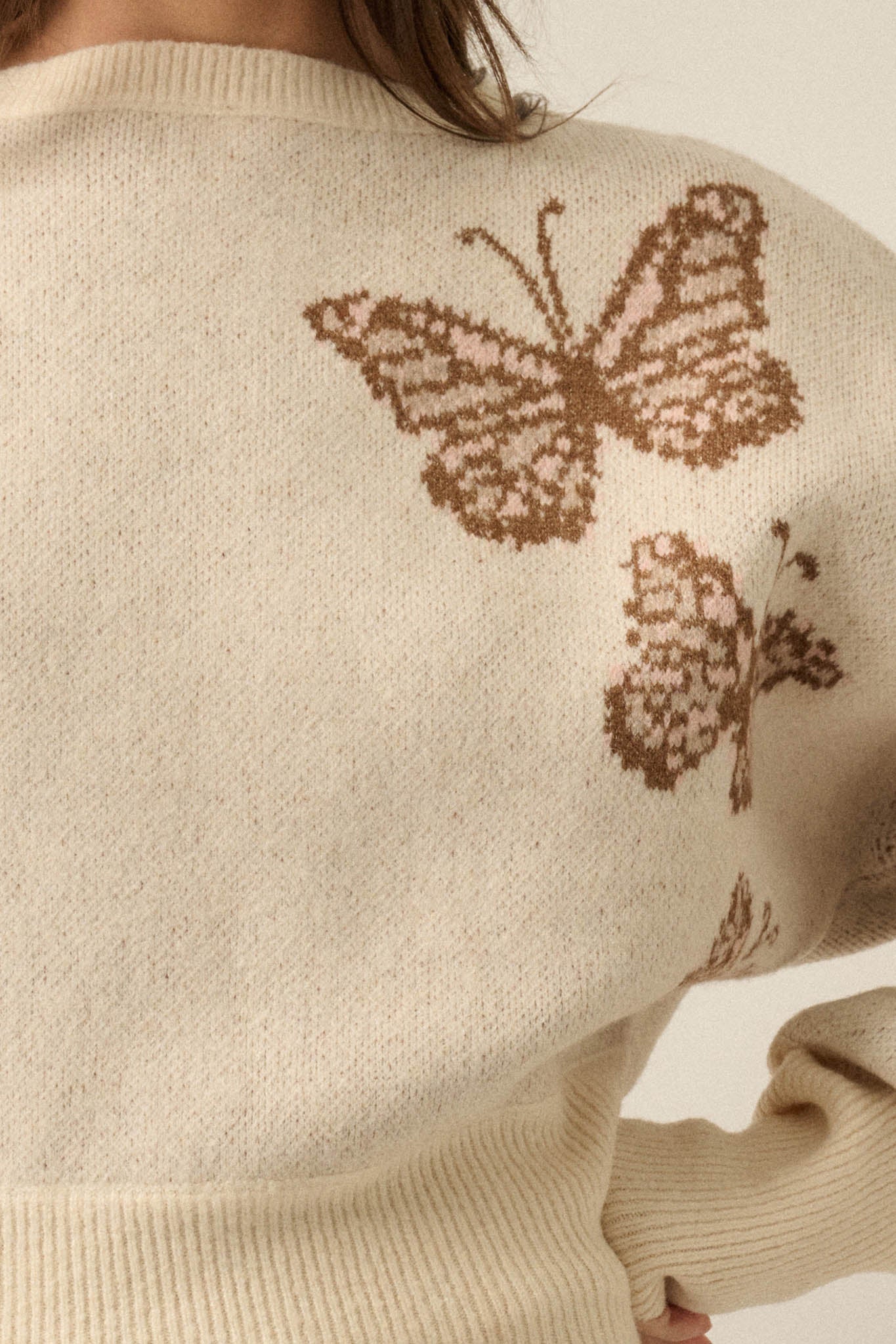 Fly Girl Butterfly Jacquard-Knit Cropped Sweater - ShopPromesa