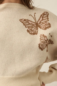 Fly Girl Butterfly Jacquard-Knit Cropped Sweater - ShopPromesa