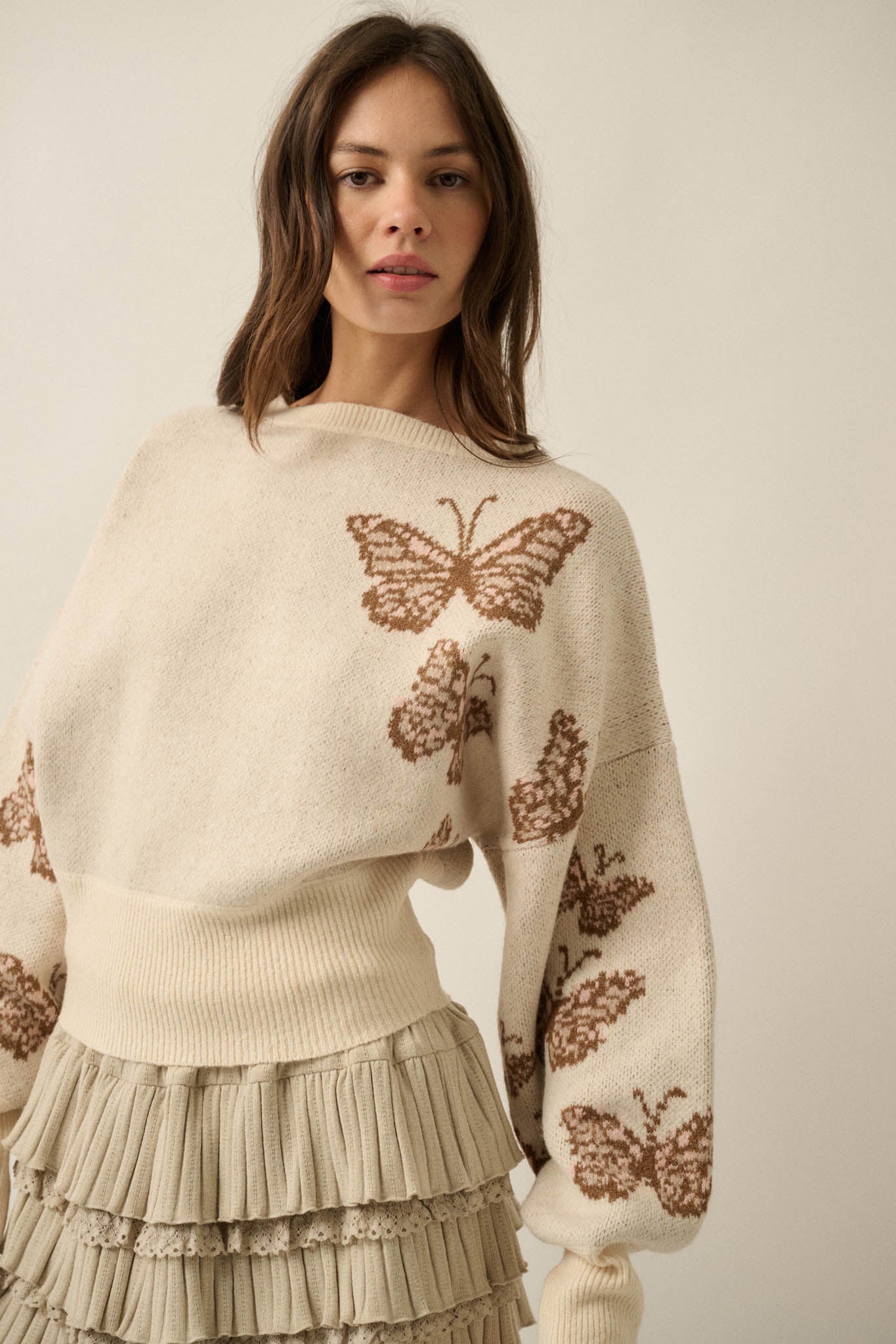 Fly Girl Butterfly Jacquard-Knit Cropped Sweater - ShopPromesa