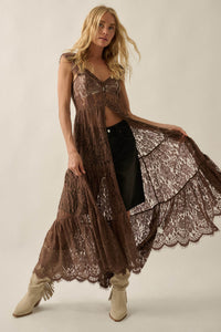 Secret Romance Sheer Lace Button-Front Maxi Top - ShopPromesa