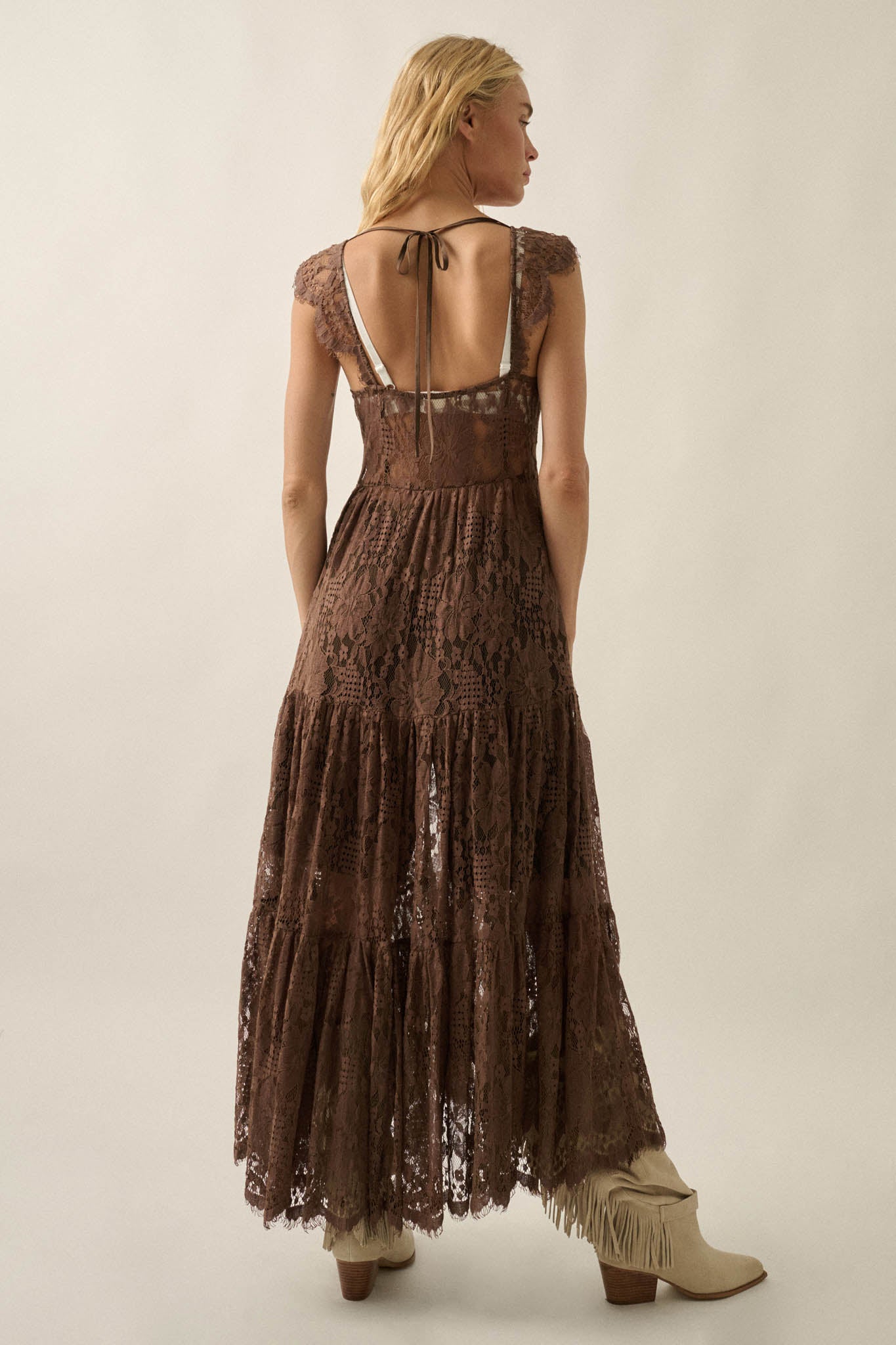 Secret Romance Sheer Lace Button-Front Maxi Top - ShopPromesa