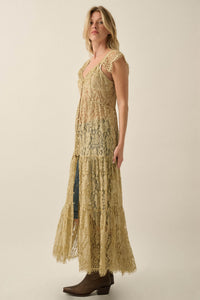 Secret Romance Sheer Lace Button-Front Maxi Top - ShopPromesa
