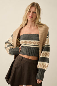 Chic Chalet Fair Isle Knit Shrug and Tube Top Set - ShopPromesa