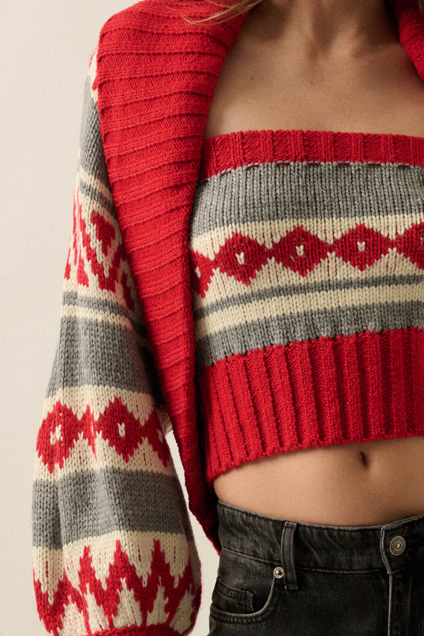 Chic Chalet Fair Isle Knit Shrug and Tube Top Set - ShopPromesa