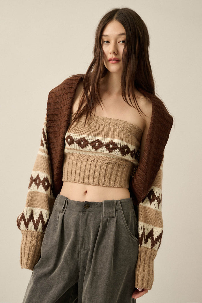 Chic Chalet Fair Isle Knit Shrug and Tube Top Set - ShopPromesa