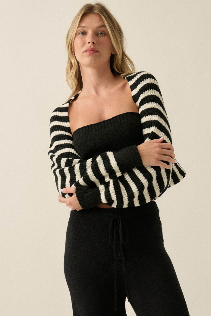 Going My Way Striped Ribbed Knit Shrug Cardigan - ShopPromesa
