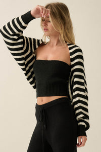 Going My Way Striped Ribbed Knit Shrug Cardigan - ShopPromesa