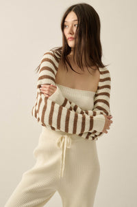 Going My Way Striped Ribbed Knit Shrug Cardigan - ShopPromesa