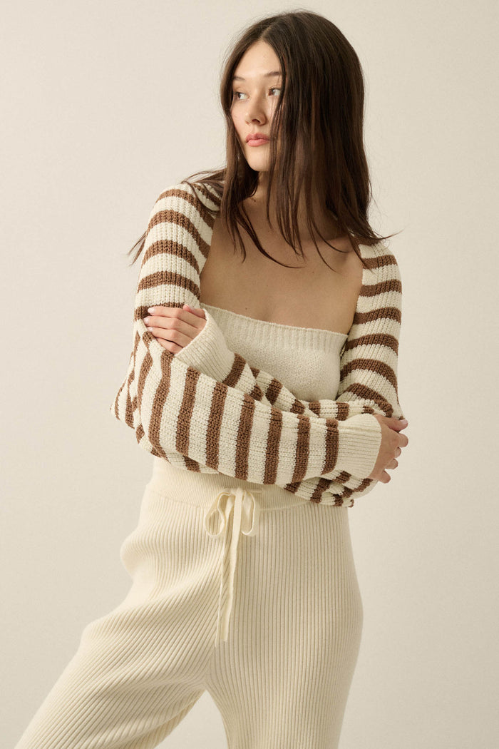 Going My Way Striped Ribbed Knit Shrug Cardigan - ShopPromesa