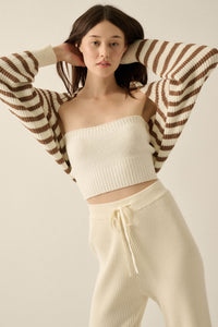 Going My Way Striped Ribbed Knit Shrug Cardigan - ShopPromesa