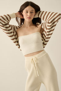 Going My Way Striped Ribbed Knit Shrug Cardigan - ShopPromesa