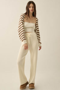 Going My Way Striped Ribbed Knit Shrug Cardigan - ShopPromesa