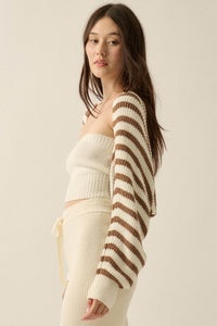 Going My Way Striped Ribbed Knit Shrug Cardigan - ShopPromesa