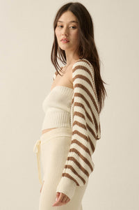 Going My Way Striped Ribbed Knit Shrug Cardigan - ShopPromesa