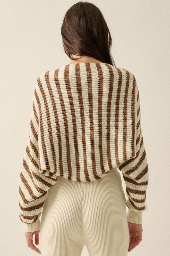 Going My Way Striped Ribbed Knit Shrug Cardigan - ShopPromesa