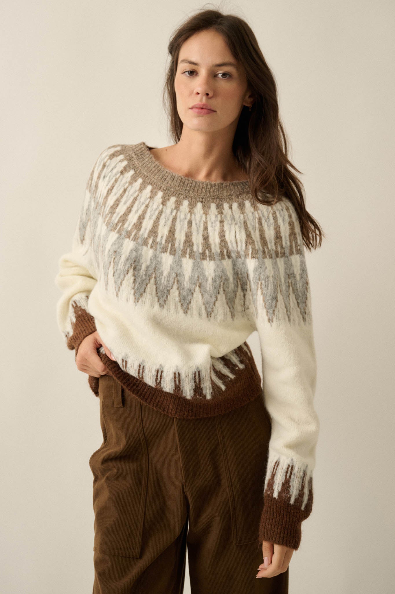 Mountain Retreat Fair Isle Knit Yoke Sweater - ShopPromesa