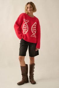 Big Fish Jacquard-Knit Rolled-Edge Sweater - ShopPromesa