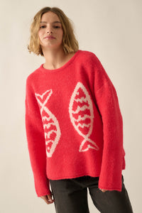 Big Fish Jacquard-Knit Rolled-Edge Sweater - ShopPromesa
