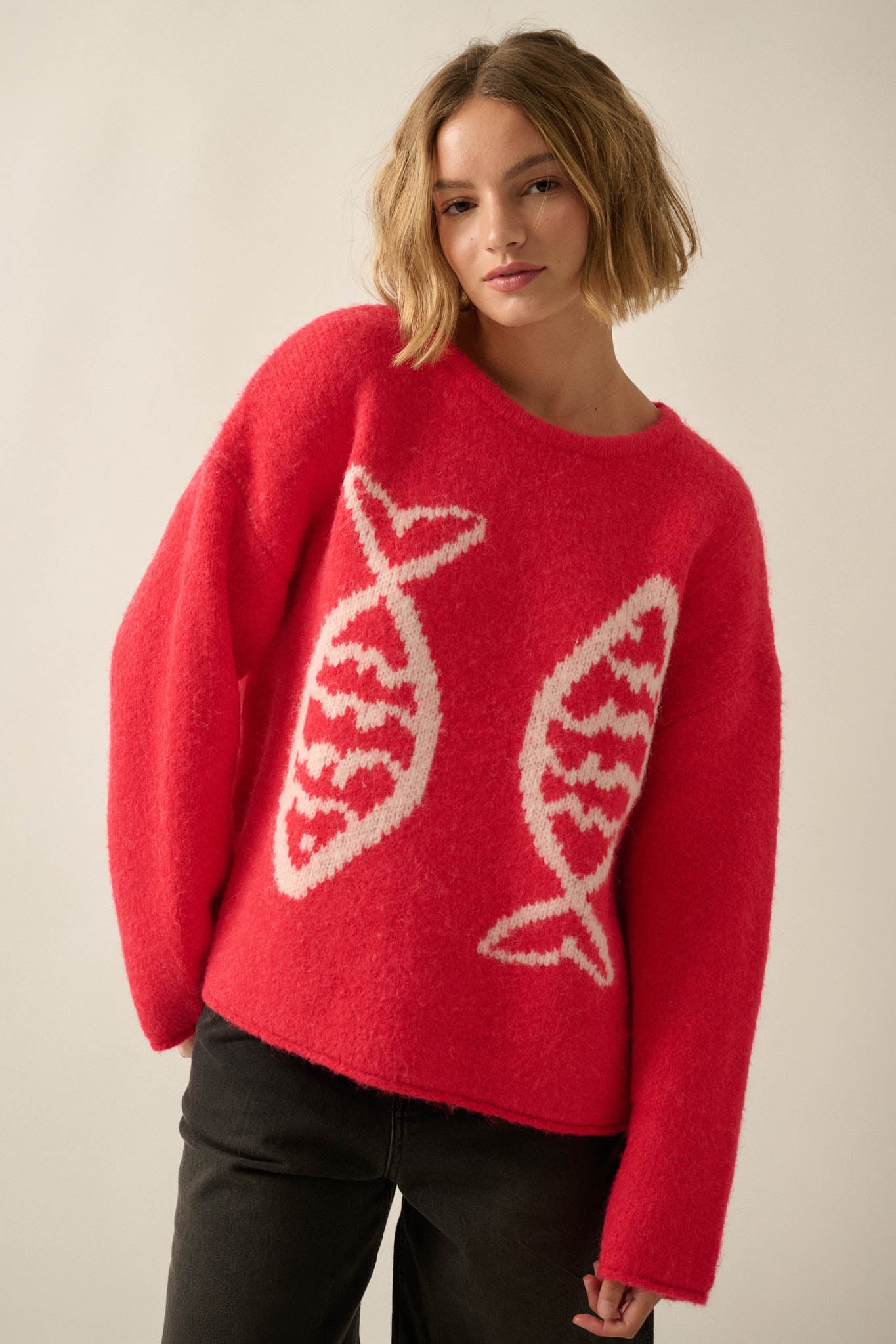 Big Fish Jacquard-Knit Rolled-Edge Sweater - ShopPromesa